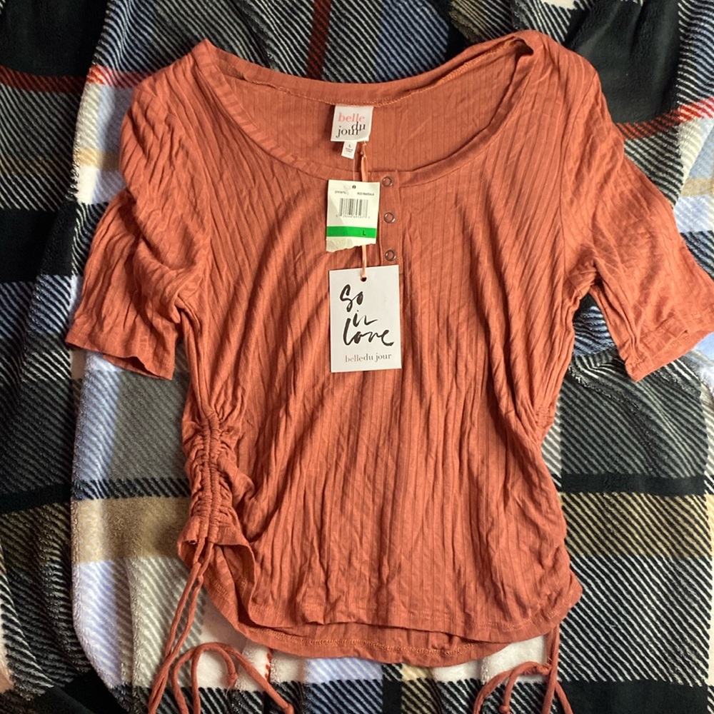 Redish Brown Ribbed Tee Shirt